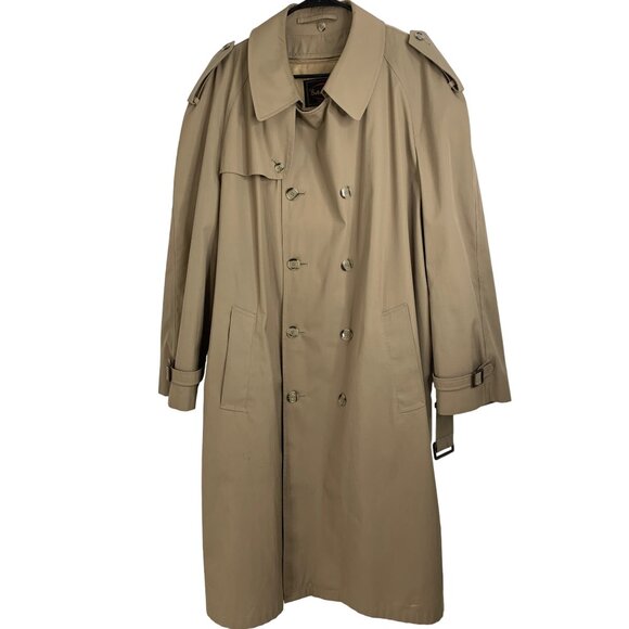 Vintage Botany 500 Trench Coat Men 46R Zip Out Lining Leather Hardware EUC 7000 - Picture 2 of 16